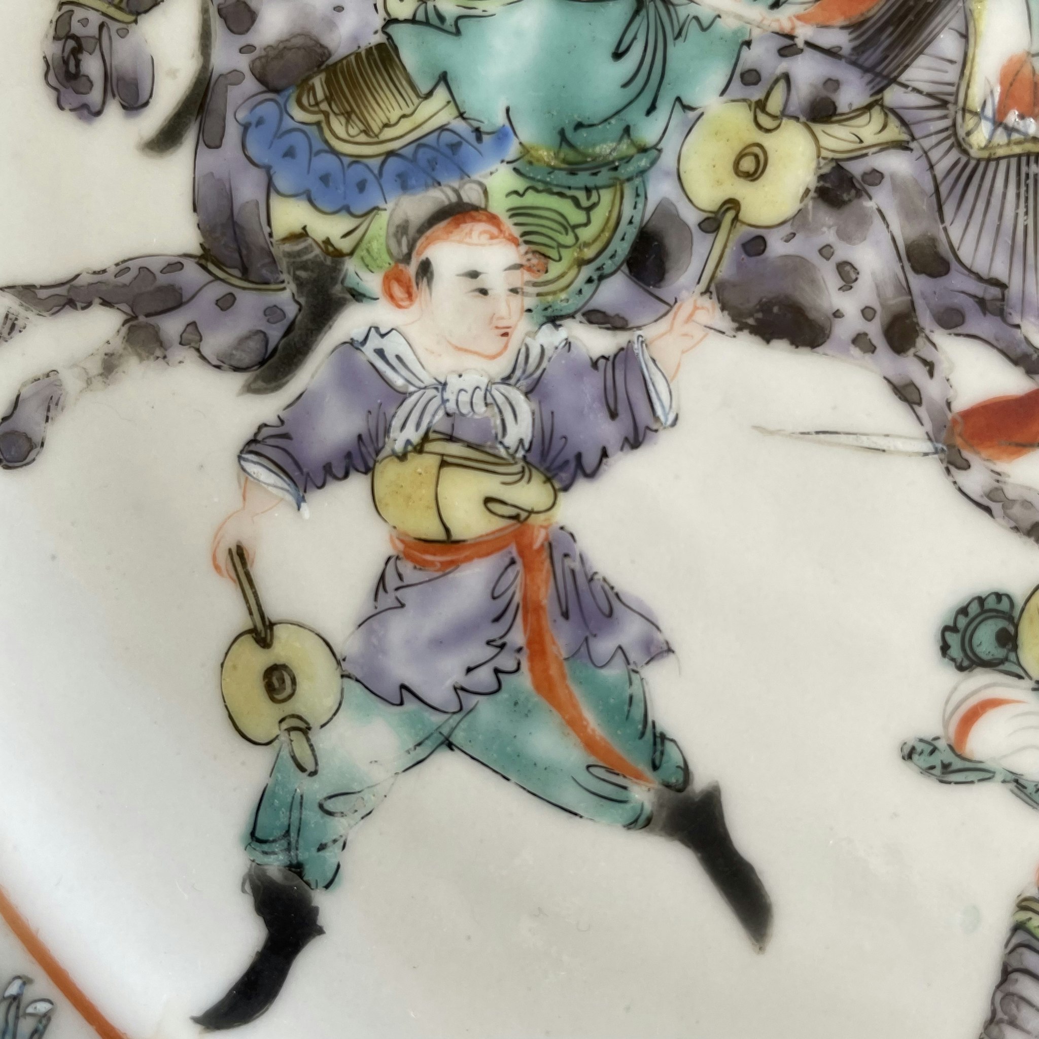 Chinese antique plate with warriors and horses, mid 19th c #1592