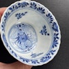 Chinese antique teacup and saucer decorated in underglazed blue with fishes and crabs, Kangxi Revival #1593