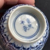 Chinese antique teacup and saucer decorated in underglazed blue with fishes and crabs, Kangxi Revival #1595