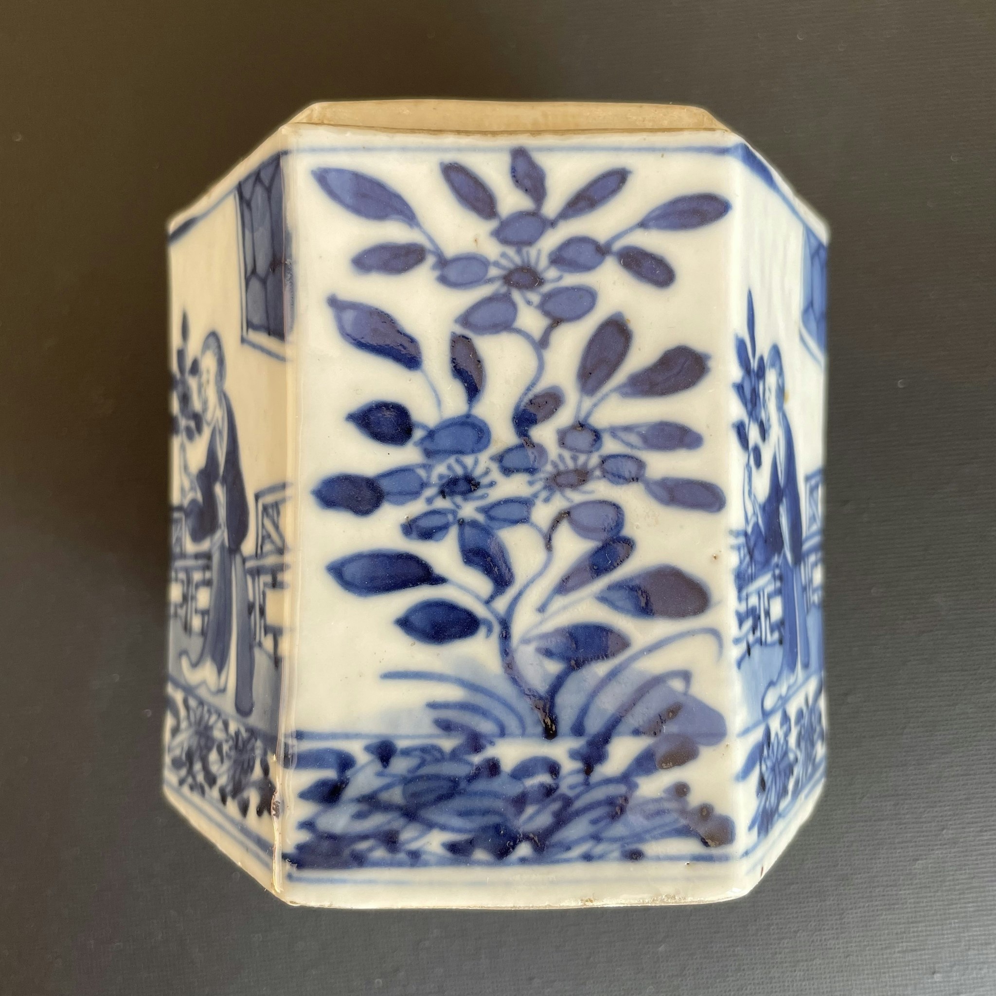 Chinese antique Blue & White Porcelain tea caddy, jar with lid, Late Qing #1609