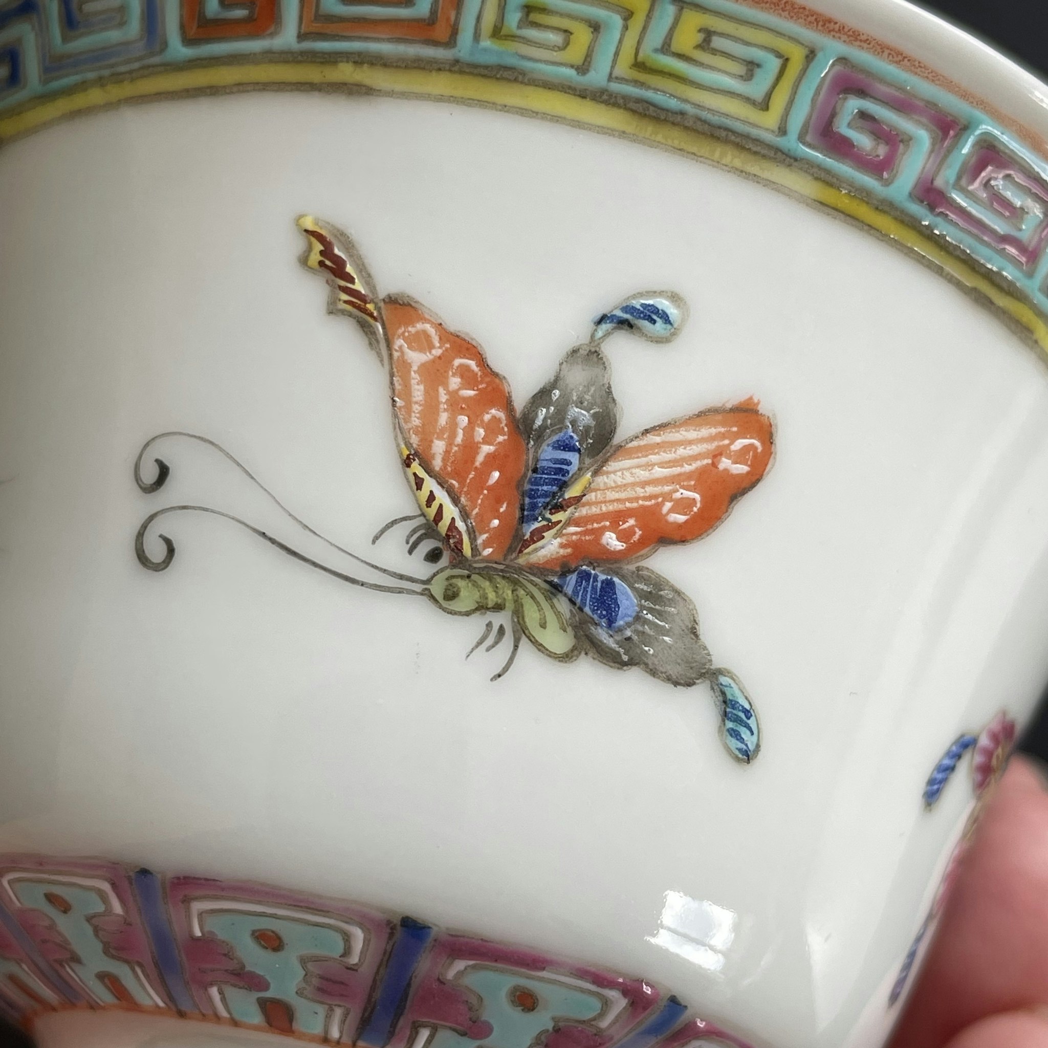 Chinese antique teacup / Chawan, with butterflies, Late Qing / Republic #1615