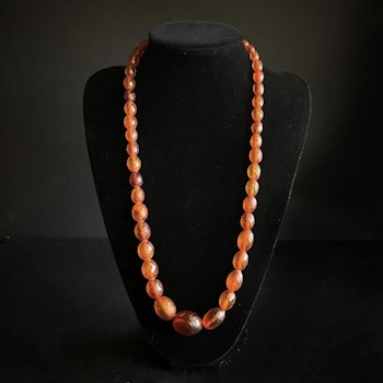 ANTIQUE NATURAL AMBER FACETED BEAD NECKLACE 62g FROM DENMARK 1950's