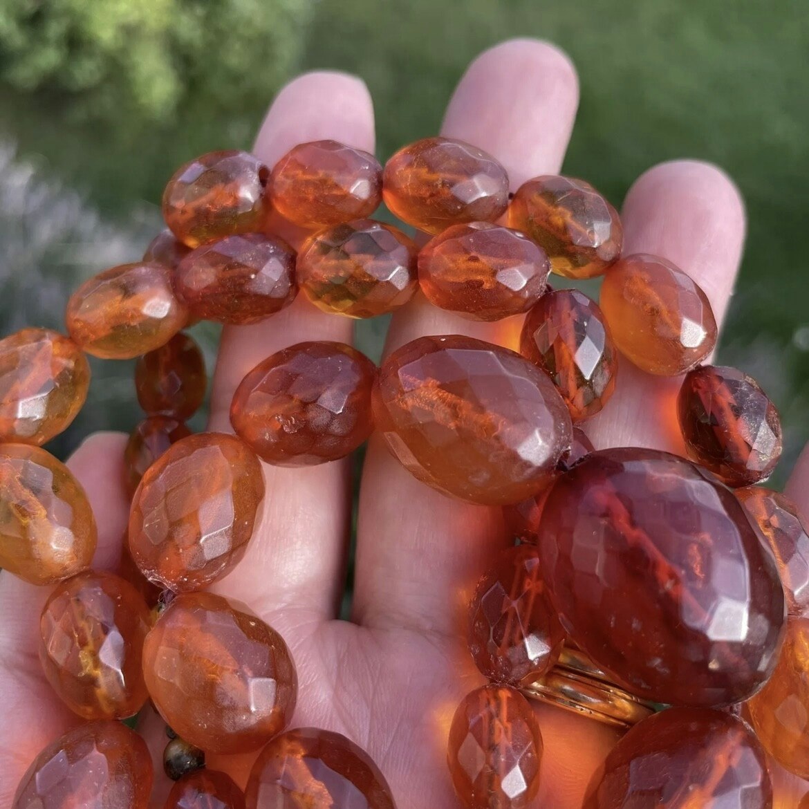 ANTIQUE NATURAL AMBER FACETED BEAD NECKLACE 62g FROM DENMARK 1950's