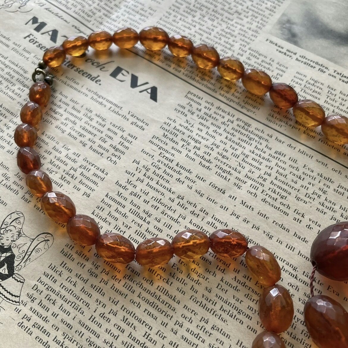 ANTIQUE NATURAL AMBER FACETED BEAD NECKLACE 62g FROM DENMARK 1950's