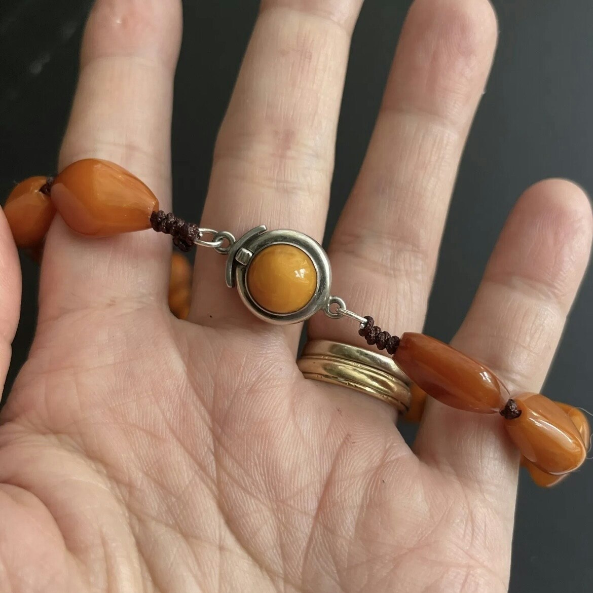 Antique Natural Amber necklace egg yolk butterscotch Denmark N.E.From 37g 1950's