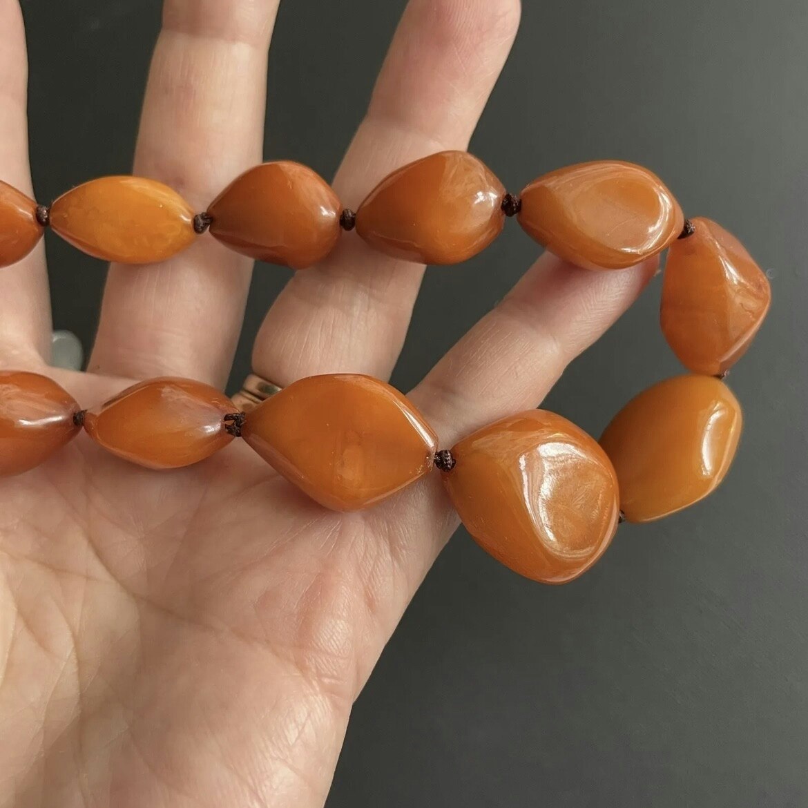 Antique Natural Amber necklace egg yolk butterscotch Denmark N.E.From 37g 1950's