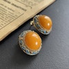 Chinese Antique filigree gilded sterling silver earrings natural amber egg yolk