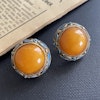 Chinese Antique filigree gilded sterling silver earrings natural amber egg yolk