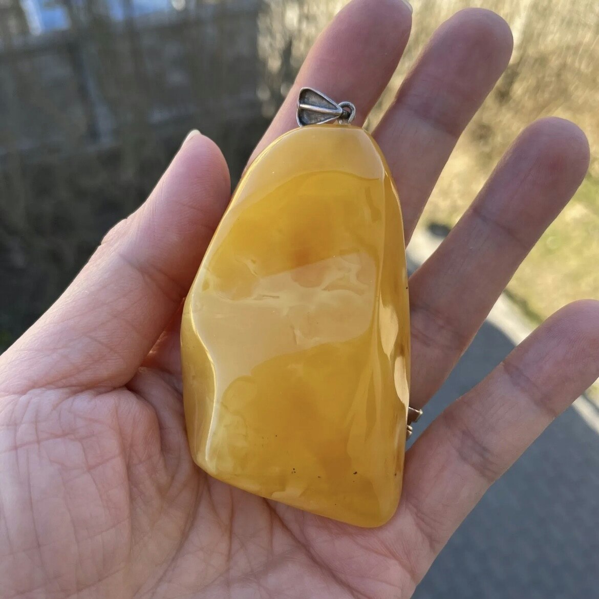 Natural amber pendant from Denmark baltic amber hand polished big 39g