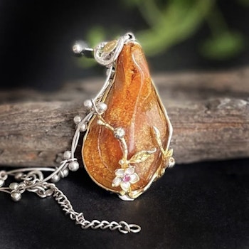 Natural amber pendant with 925 silver baltic amber Scandinavian Swedish design