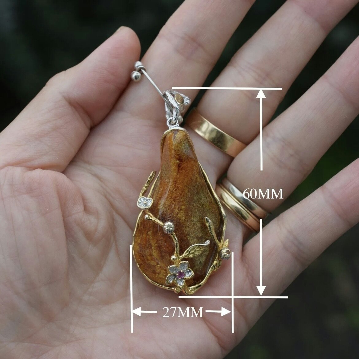 Natural amber pendant with 925 silver baltic amber Scandinavian Swedish design