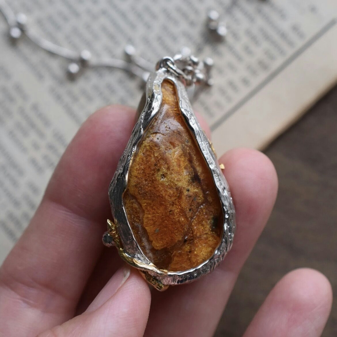 Natural amber pendant with 925 silver baltic amber Scandinavian Swedish design