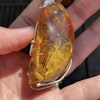 Natural amber pendant with silver unique design fascinating inclusion 21g