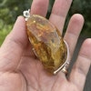 Natural amber pendant with silver unique design fascinating inclusion 21g