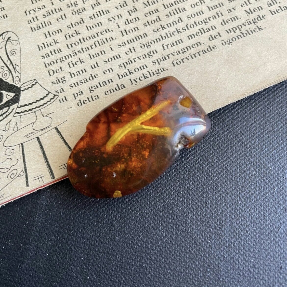 Unique Viking Runes natural amber pendant Danish design hand carved Alphabet K