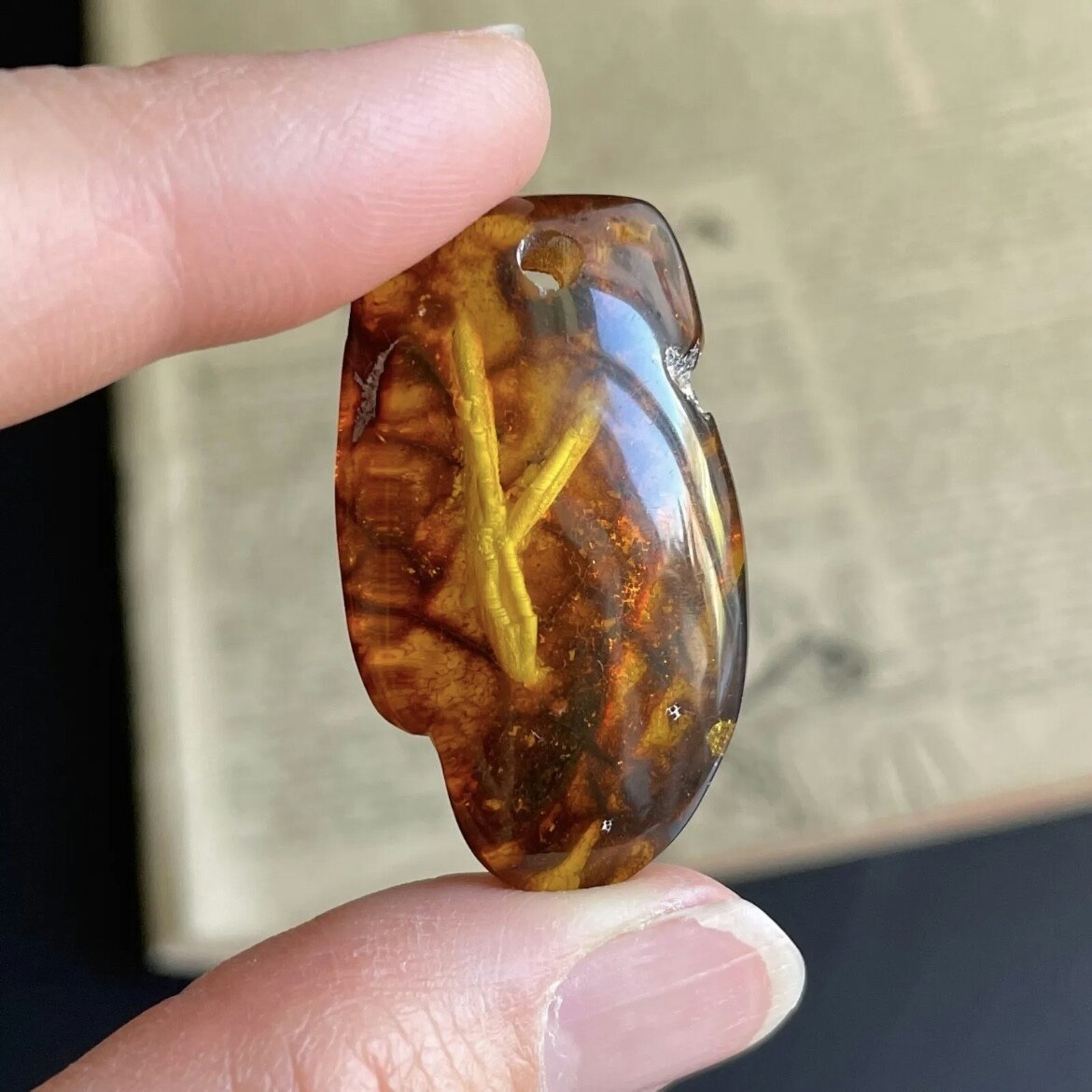 Unique Viking Runes natural amber pendant Danish design hand carved Alphabet K