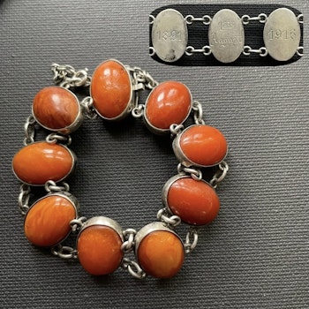 Antique Natural Danish amber bracelet butterscotch egg yolk from 1916