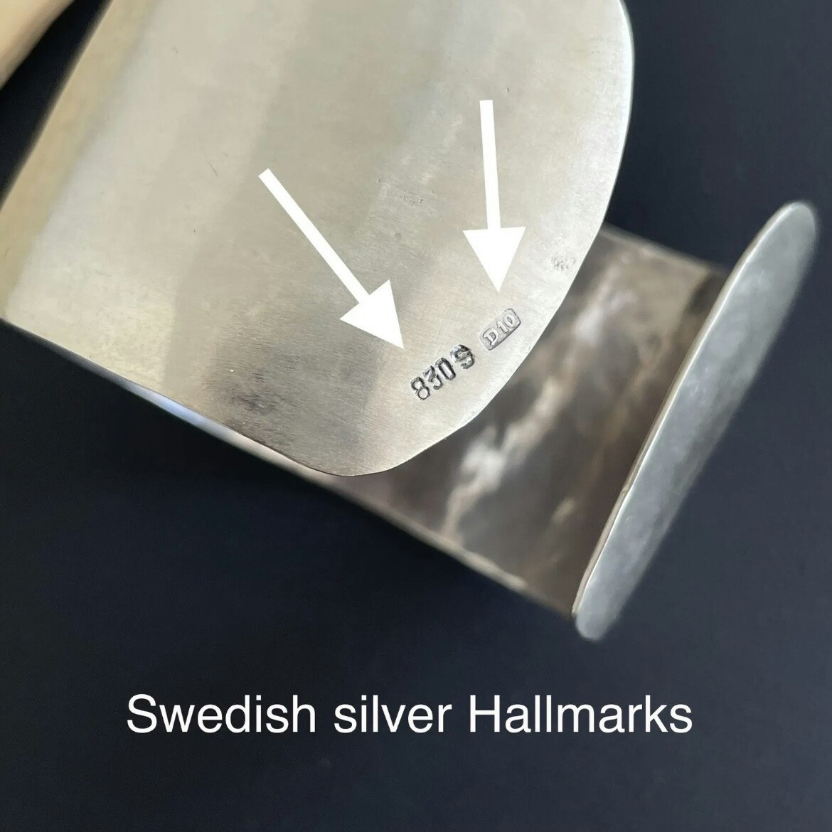 Vintage Swedish design handmade 830 silver with stone thick cuff bracelet bangle