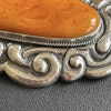 Antique Silver Brooch With Amber From Denmark 1893-1936 Art Nouveau 33g Big