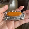 Antique Silver Brooch With Amber From Denmark 1893-1936 Art Nouveau 33g Big