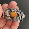 Natural Amber Antique bracelet bangle brooch sterling silver danish design 60g