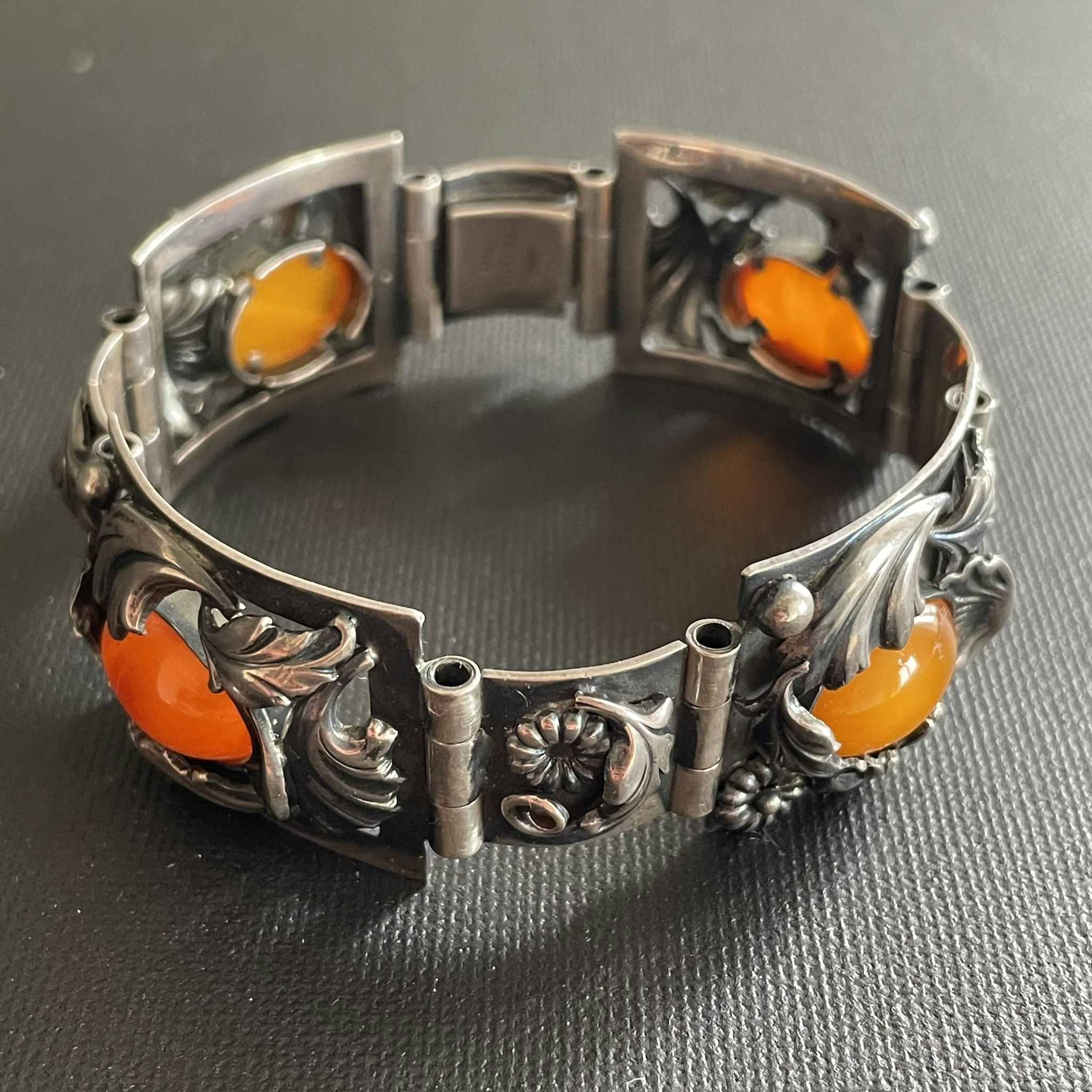 Natural Amber Antique bracelet bangle brooch sterling silver danish design 60g