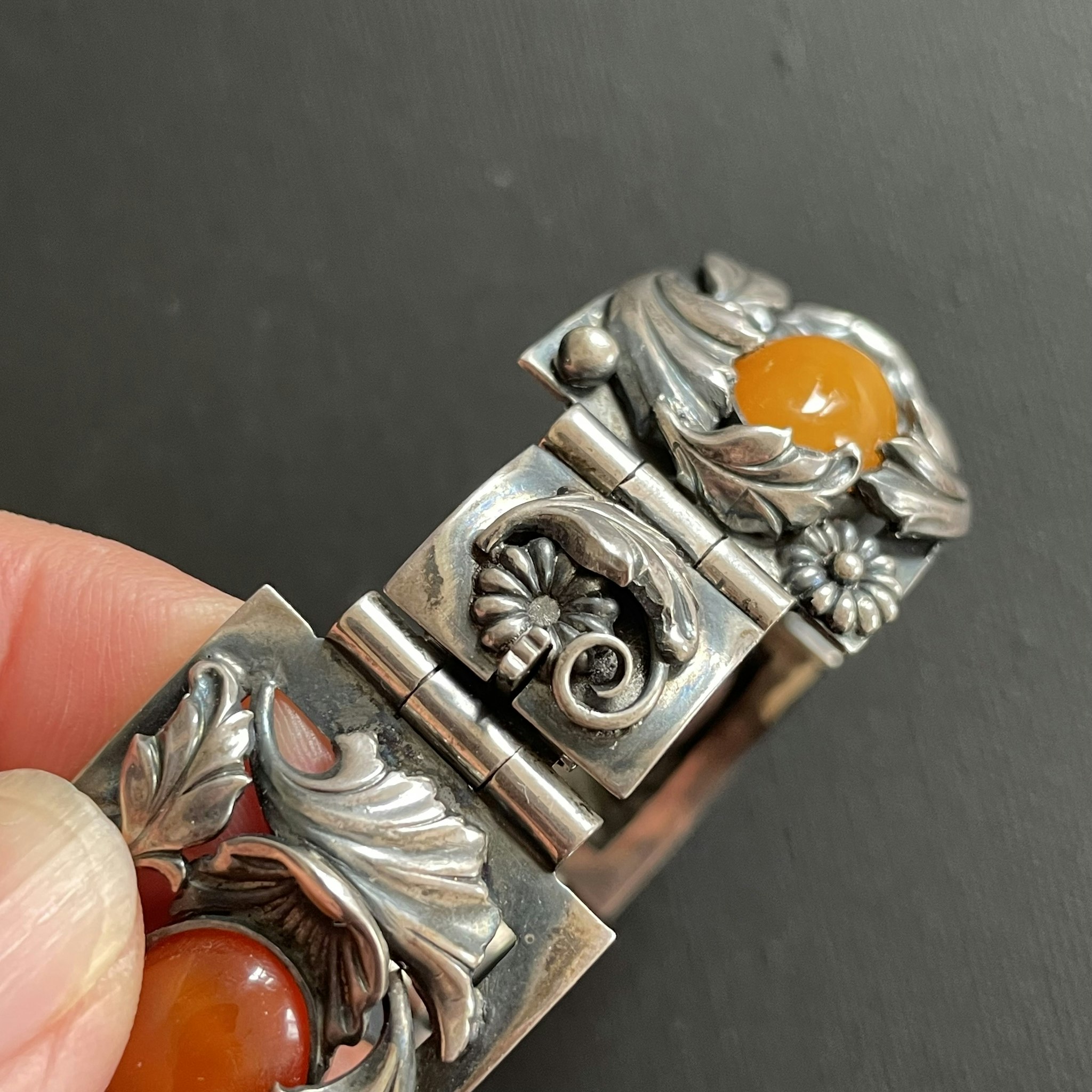Natural Amber Antique bracelet bangle brooch sterling silver danish design 60g