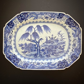 Chinese Antique blue and white porcelain platter, 18th C Qianlong period #1470
