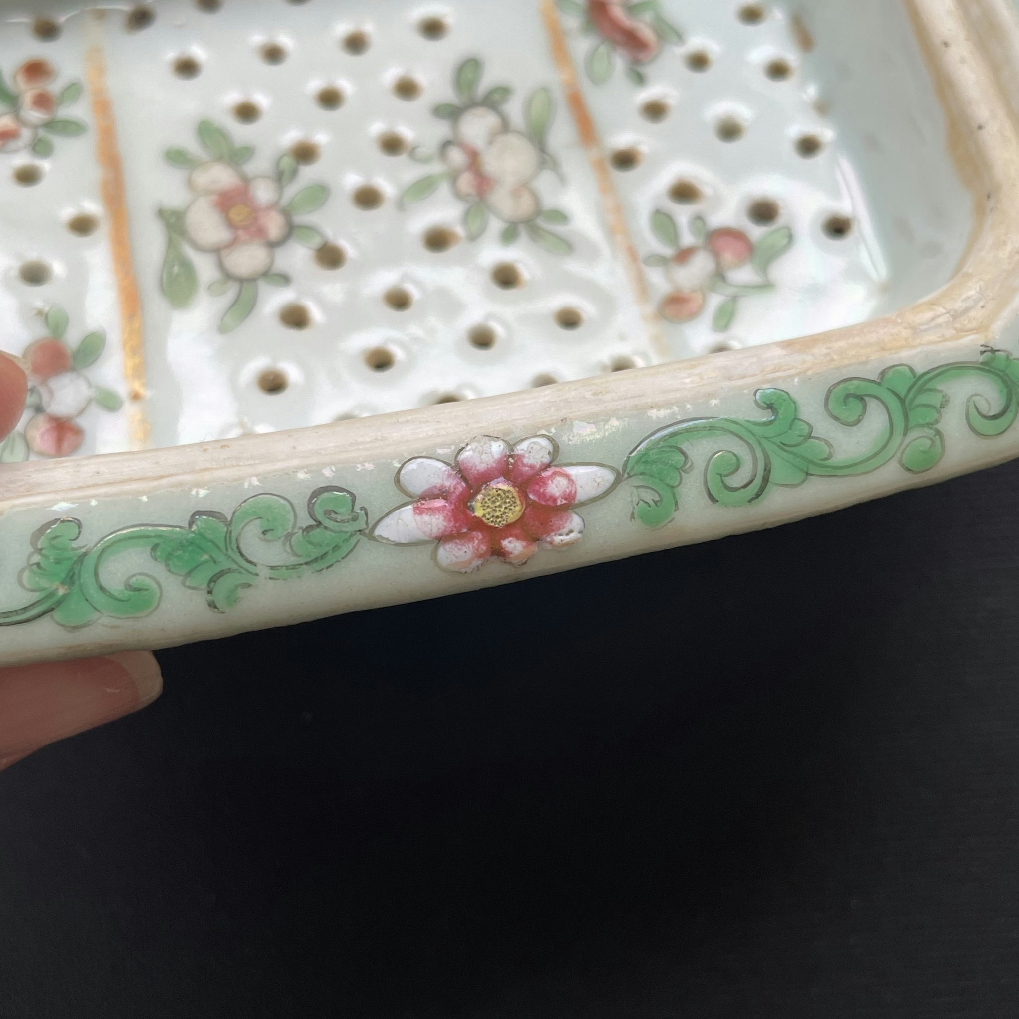 Chinese antique celadon canton soap cup, 19th c #1659