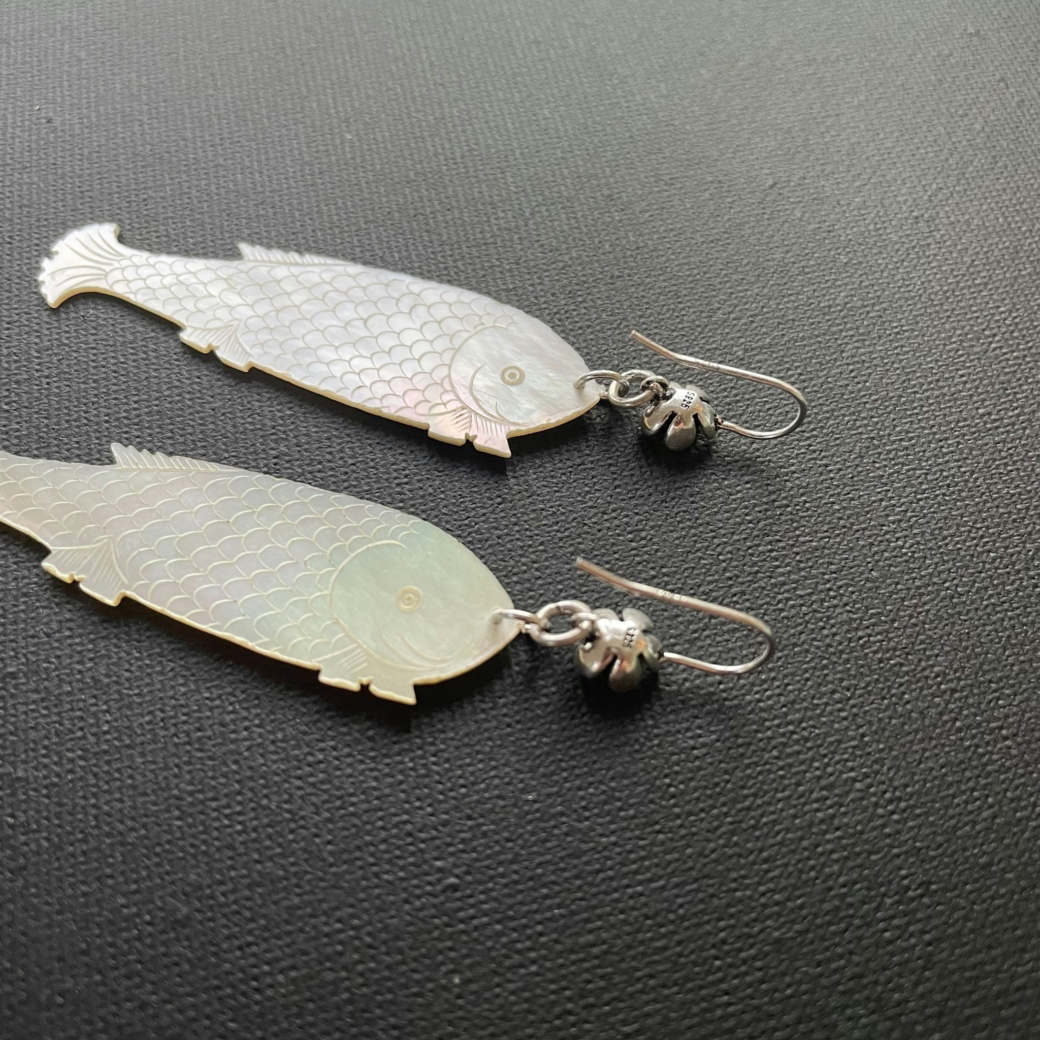 Unique design earrings with antique Chinese mother of pearl gaming counters chips tokens #1661