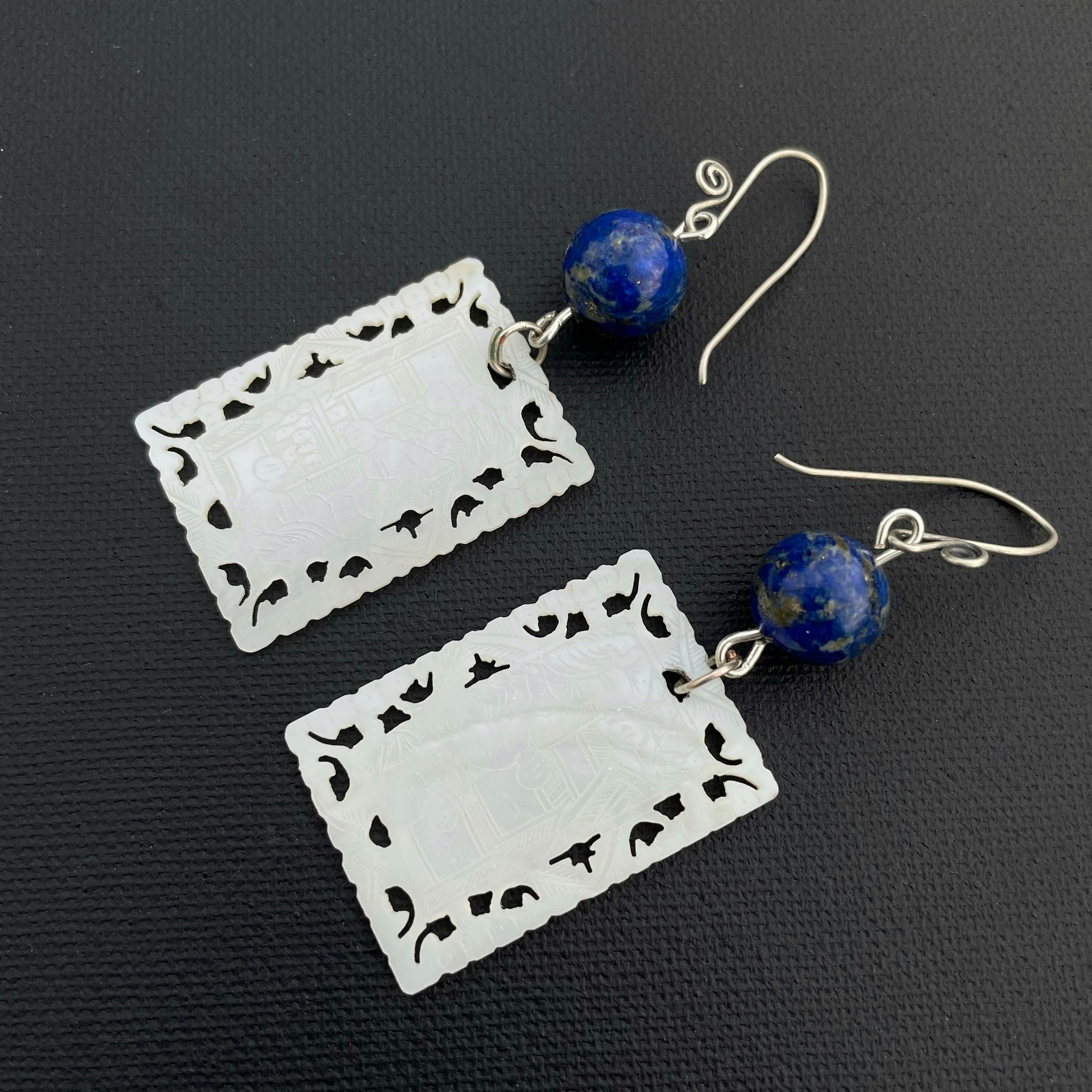 Unique earrings Chinese antique mother of pearl gaming counters chips tokens #1663