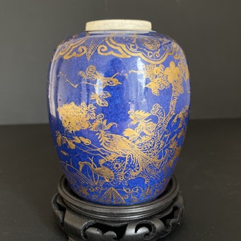 Chinese Antique Porcelain Jar In Powder Blue, Kangxi Style, Qing Dynasty #1672