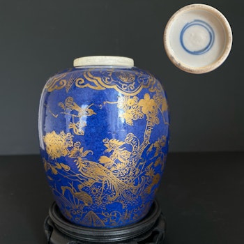 Chinese Antique Porcelain Jar In Powder Blue, Kangxi Style, Qing Dynasty #1672