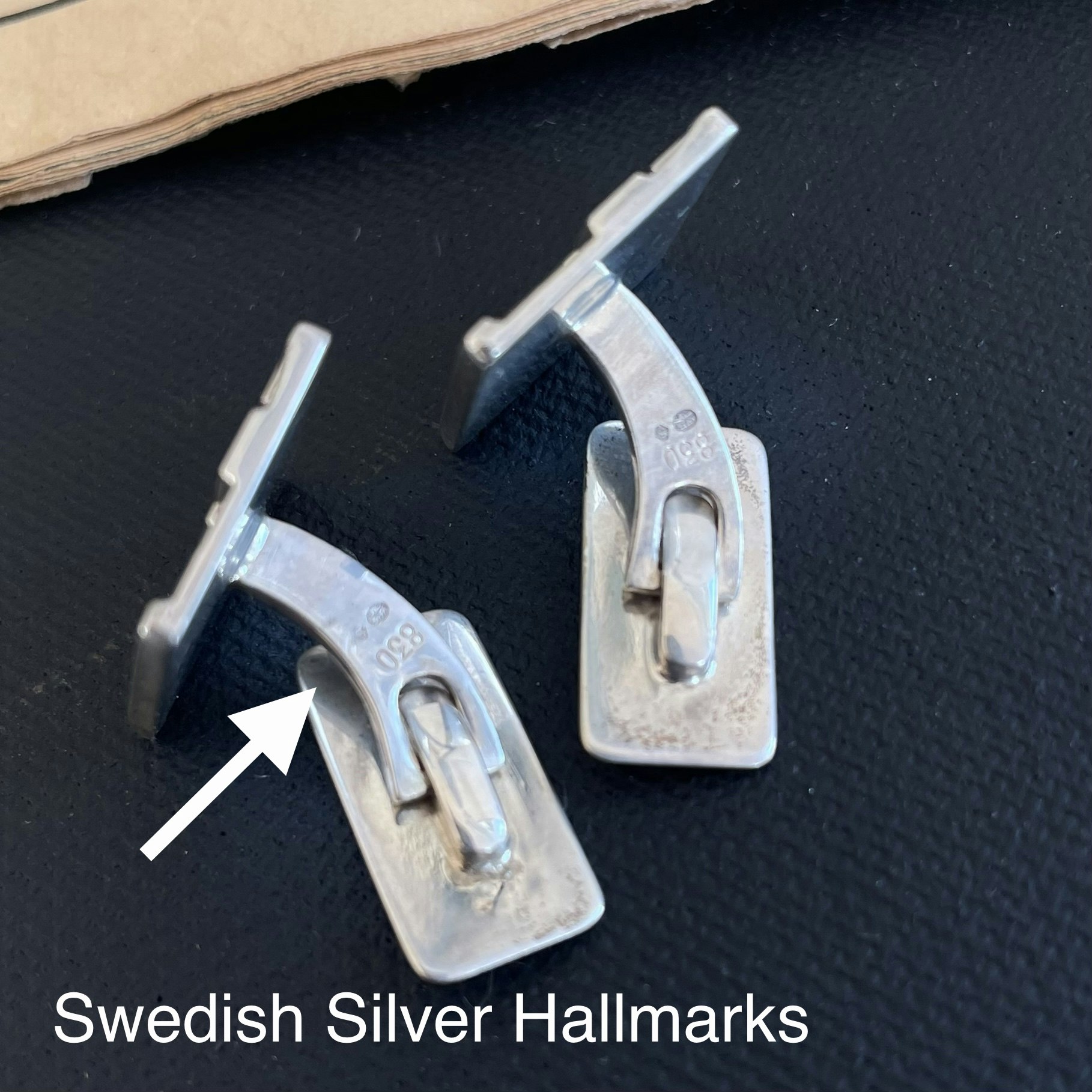 Vintage modernist design 1950's solid 830 silver cufflinks Swedish hallmarked #1682