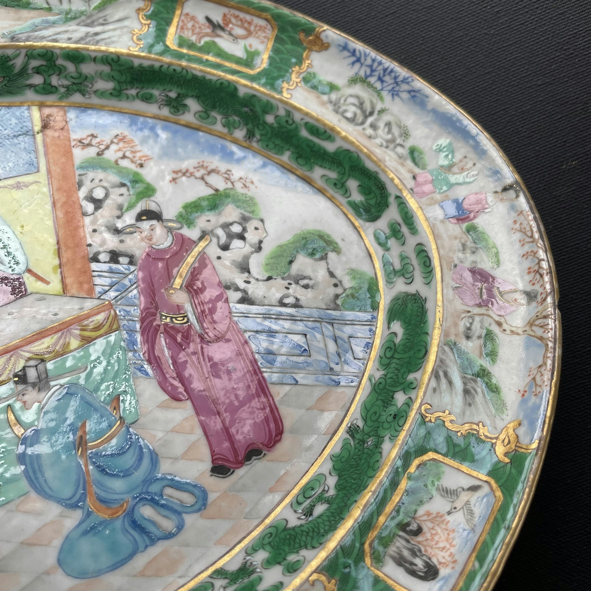 Chinese antique rose mandarin Platter, Qing Dynasty, Daoguang #1687