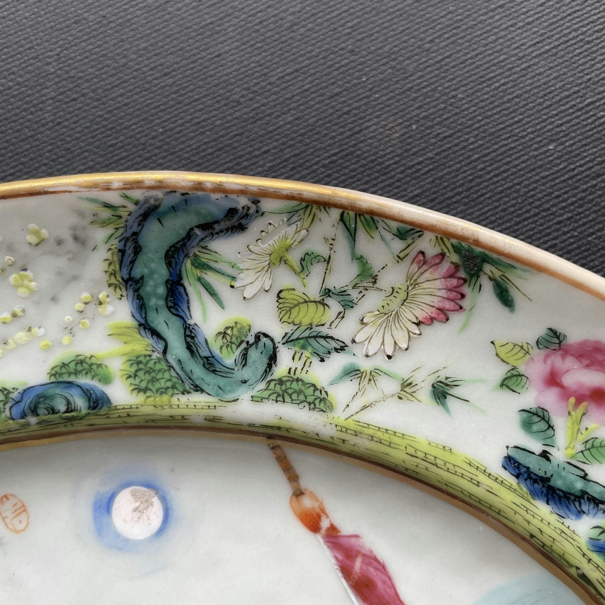Chinese antique rose mandarin Platter, Qing Dynasty, Daoguang #1696