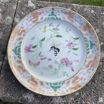 Chinese Antique rose mandarin Butterfly Plate With Dragons, Daoguang #1698