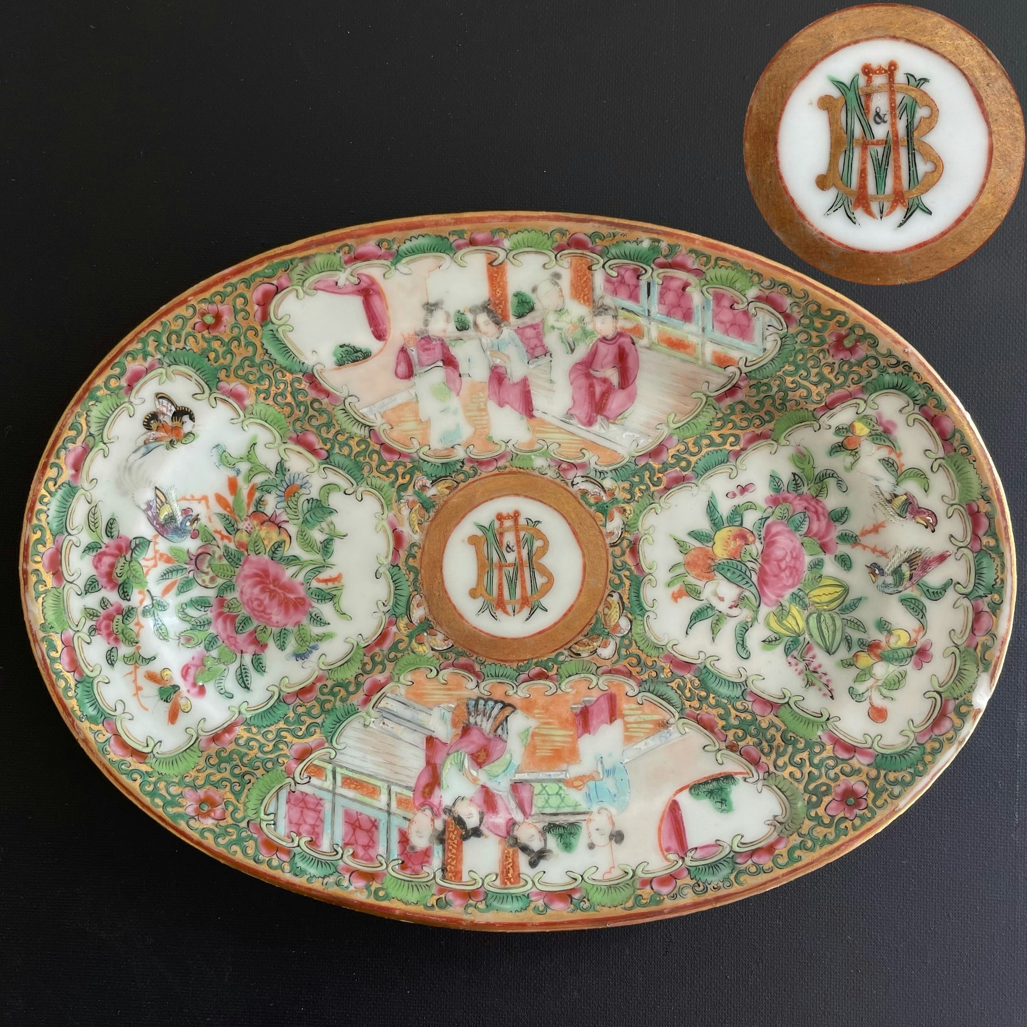 Chinese Antique porcelain Rose Medallion Armorial Plate, Late Qing #1699