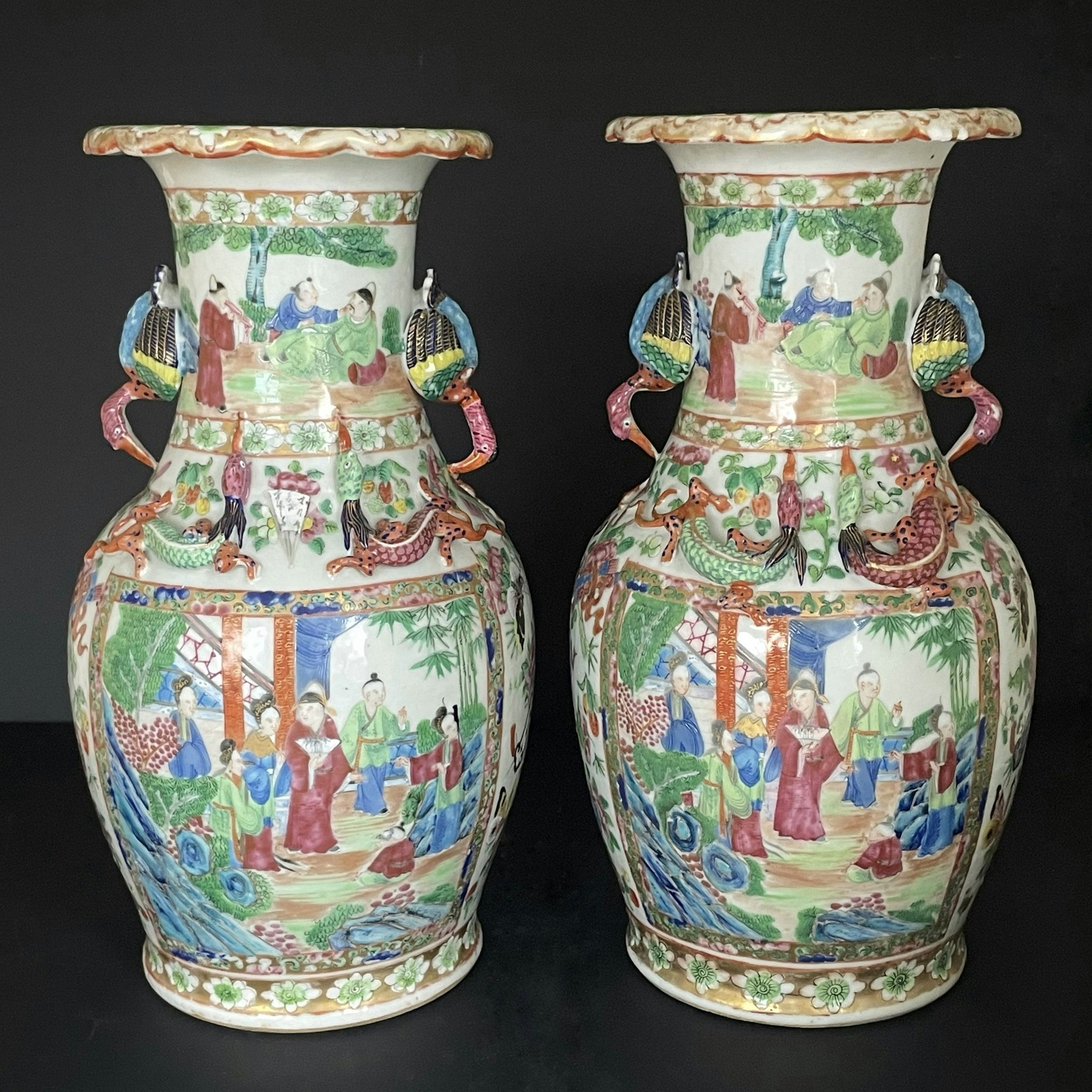 A Pair Of Chinese Antique Rose Mandarin Vases,  19th c #1701, 1702