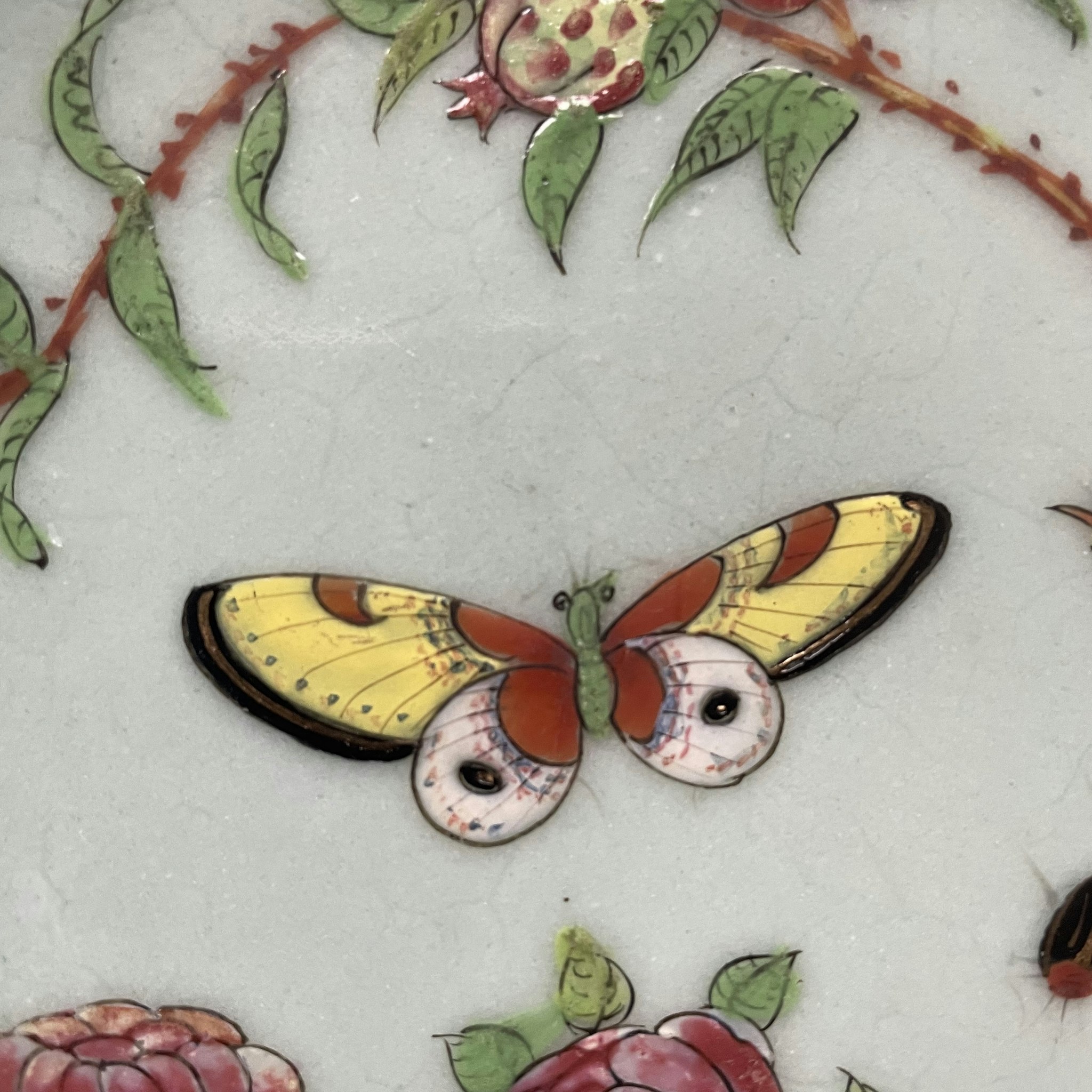 Chinese antique celadon canton butterfly and bird plate, 19th c #1707