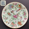 Chinese antique celadon canton butterfly and bird plate, 19th c #1708