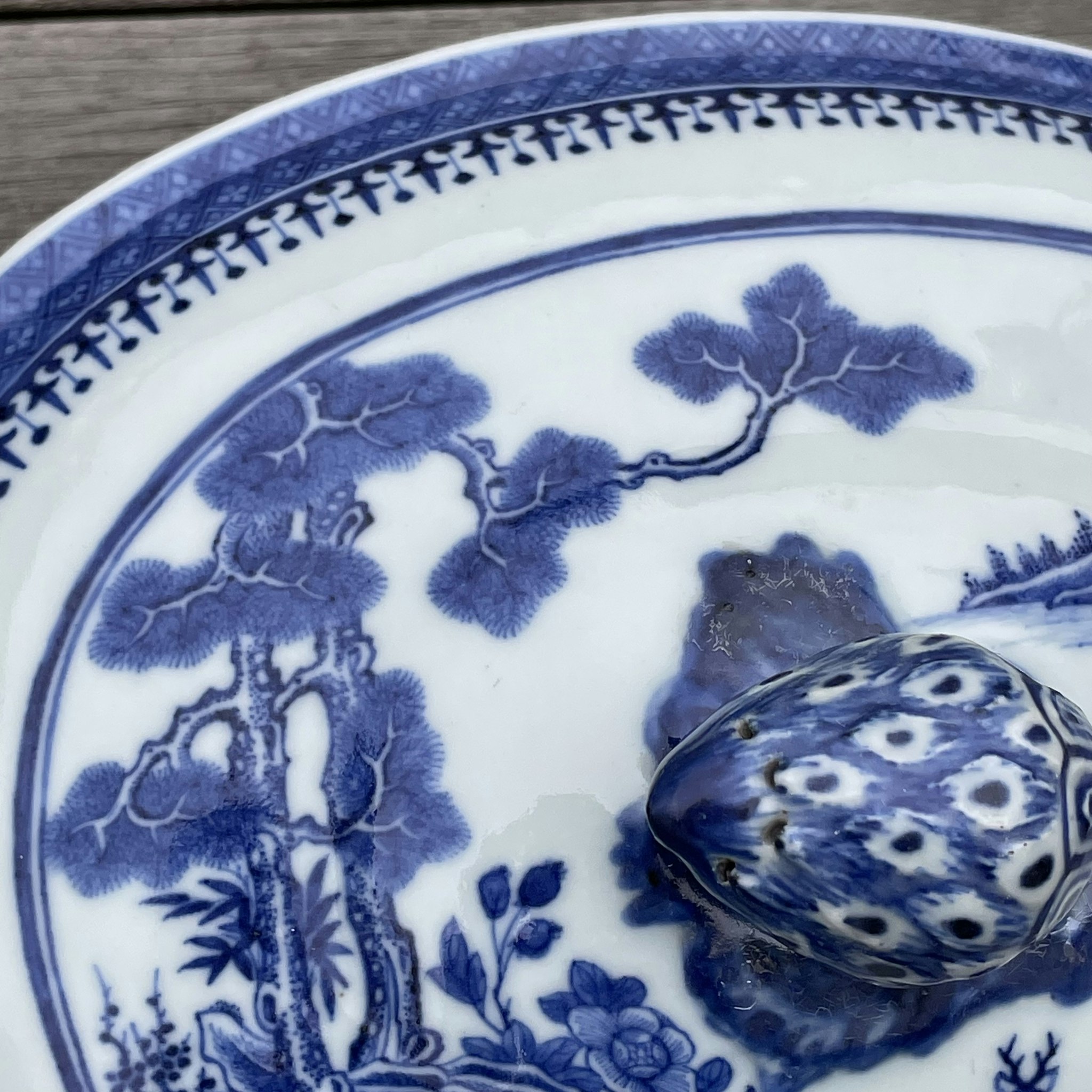 Chinese antique underglazed blue and white Tureen, Deer, Qianlong Period 鹿 岁寒三友 #1710