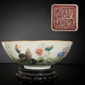 Large Chinese Antique porcelain Famille Rose bowl, Tongzhi period #1716