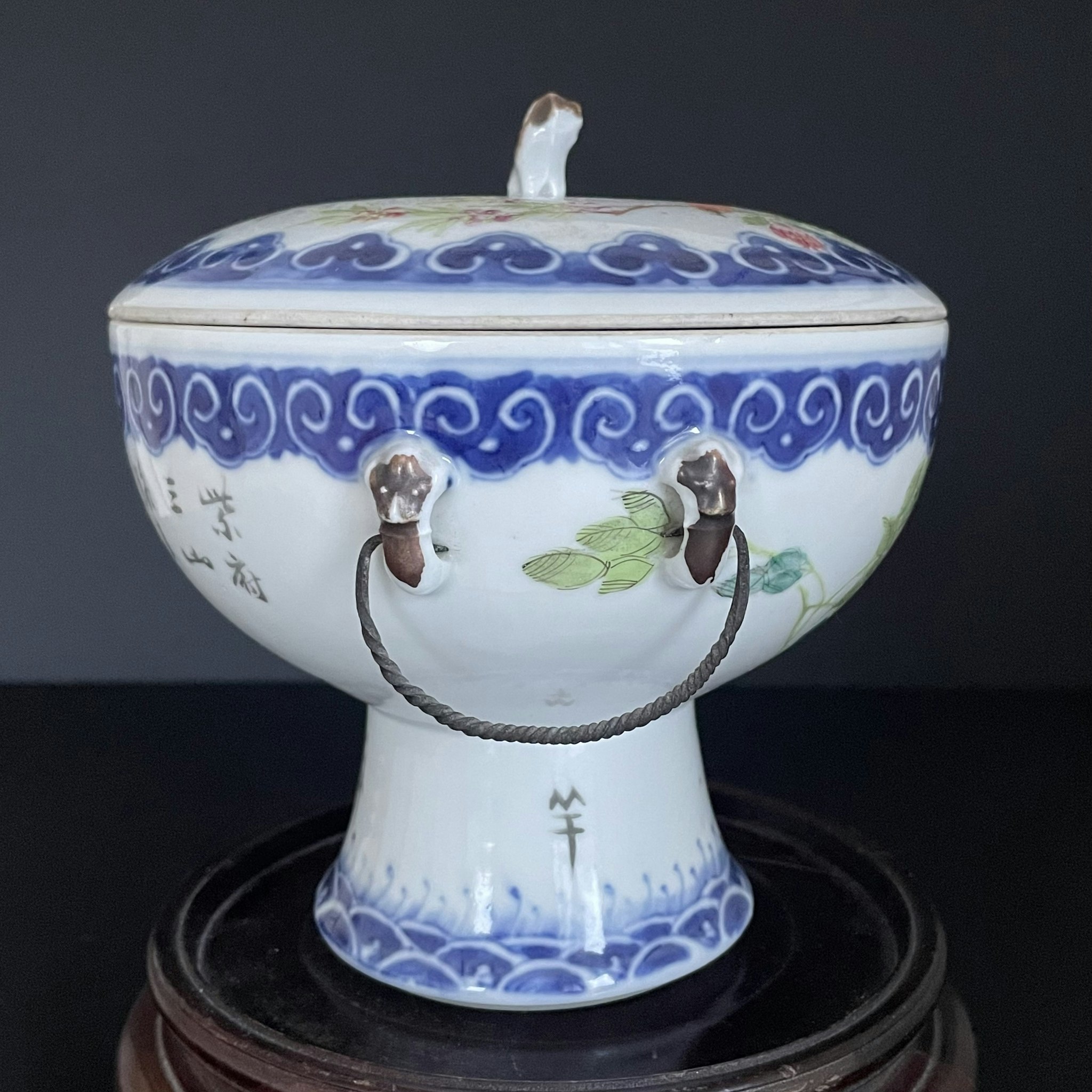 Chinese Antique Porcelain Famille Rose Warm Pot With Lid, late Qing #1718