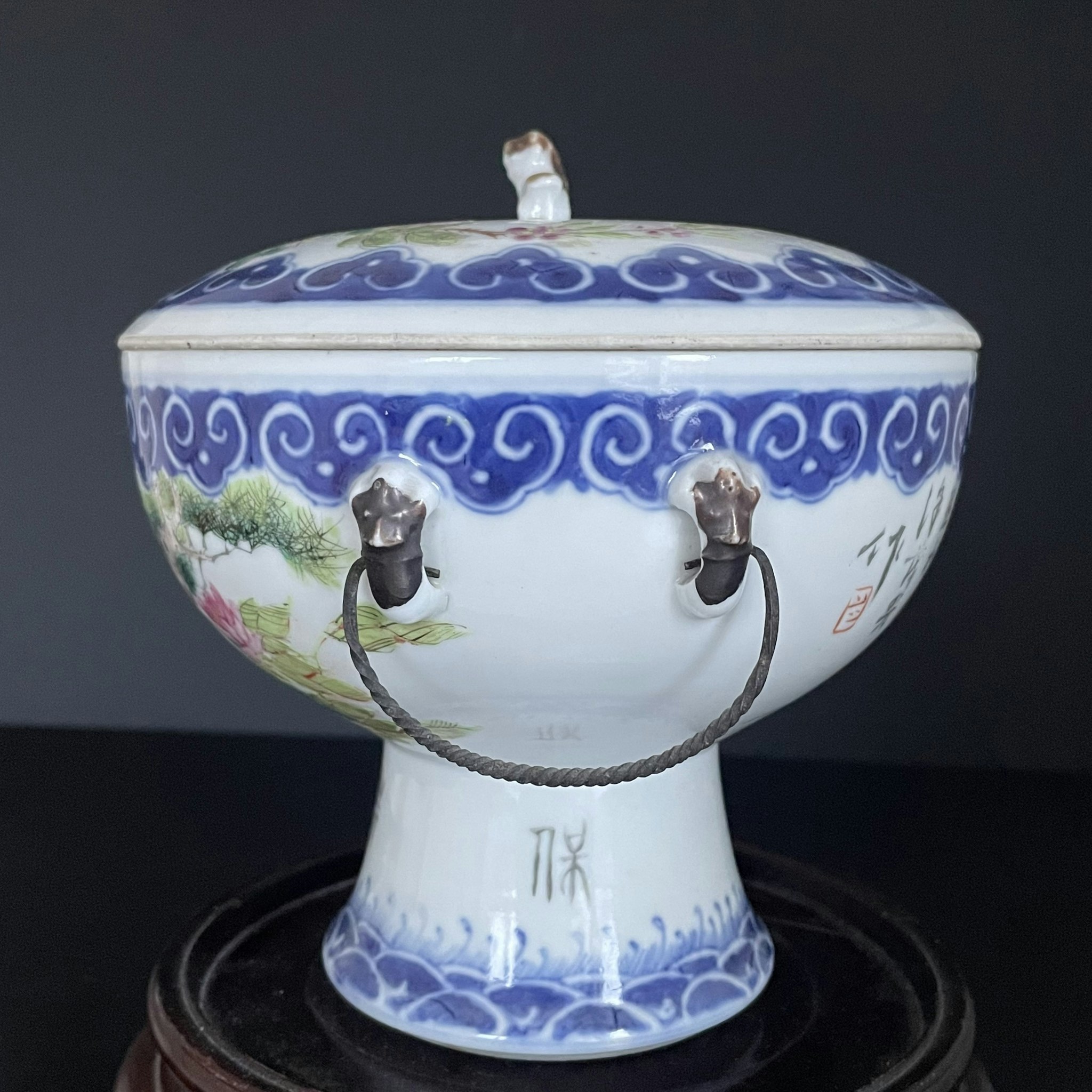 Chinese Antique Porcelain Famille Rose Warm Pot With Lid, late Qing #1718