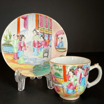 Chinese antique teacup and saucer decorated in Rose Mandarin #1728