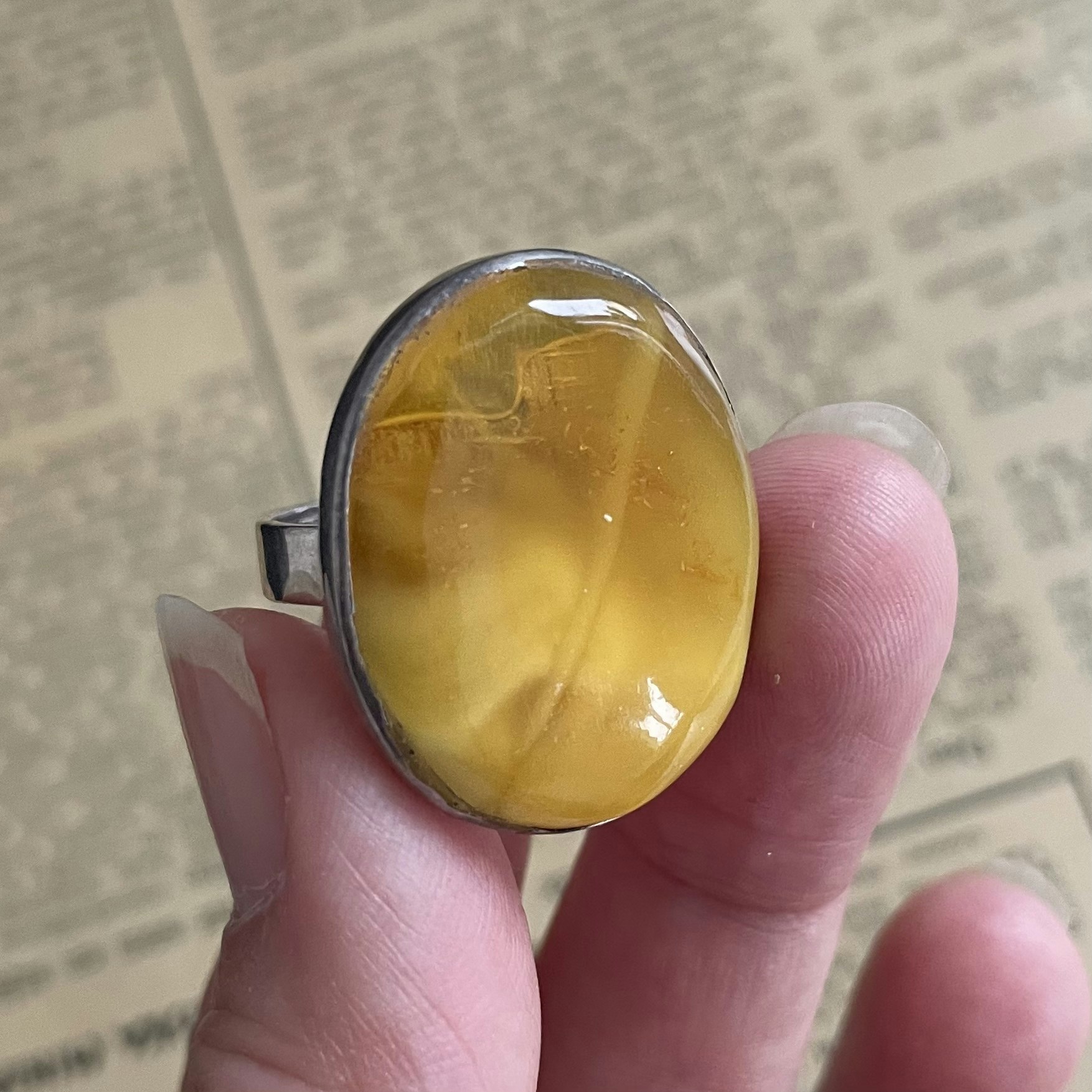 Vintage natural amber ring Danish design sterling silver #1752