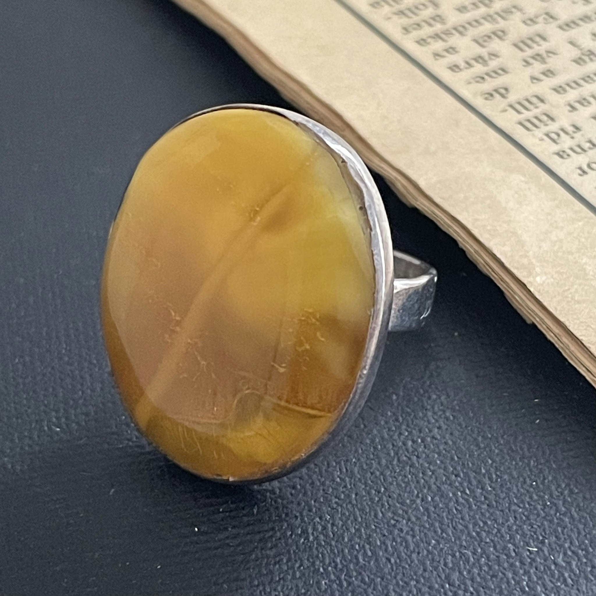 Vintage natural amber ring Danish design sterling silver #1752