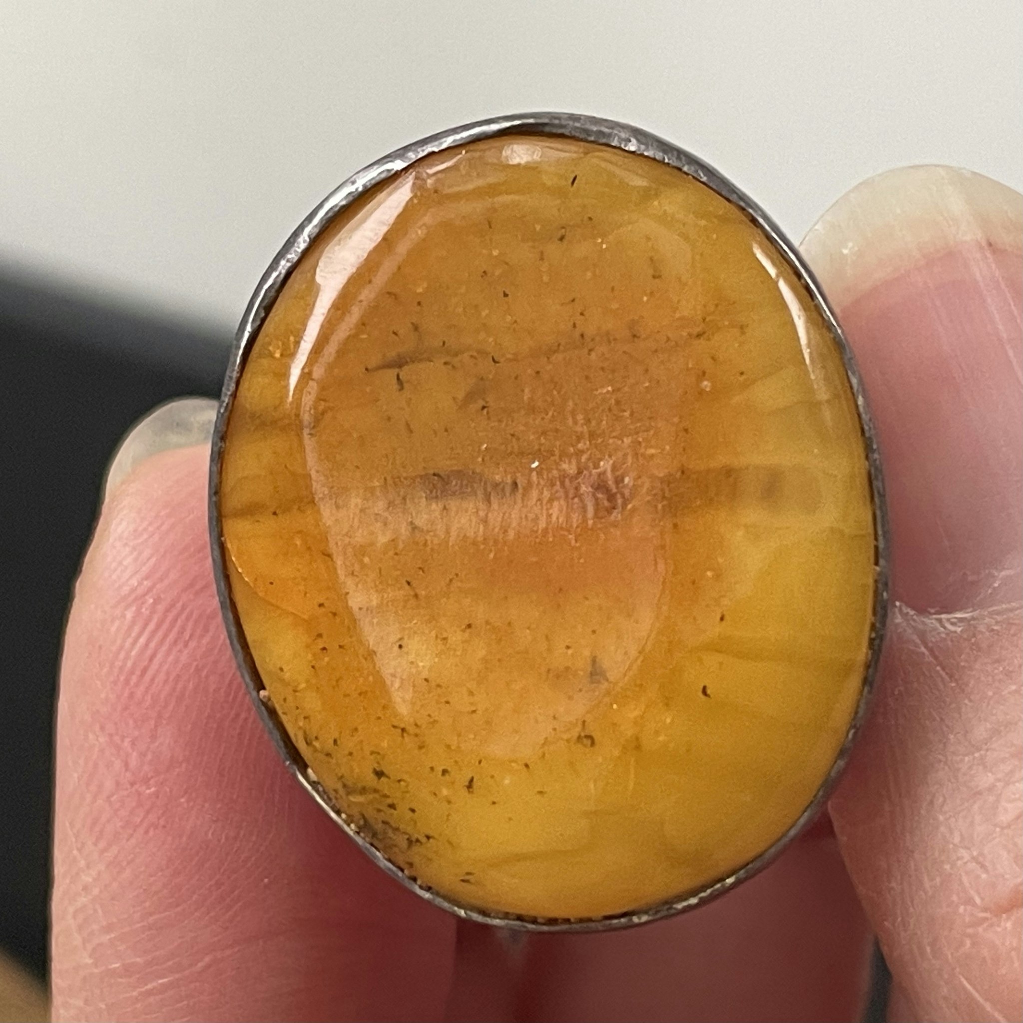 Vintage natural amber ring Danish design sterling silver #1750