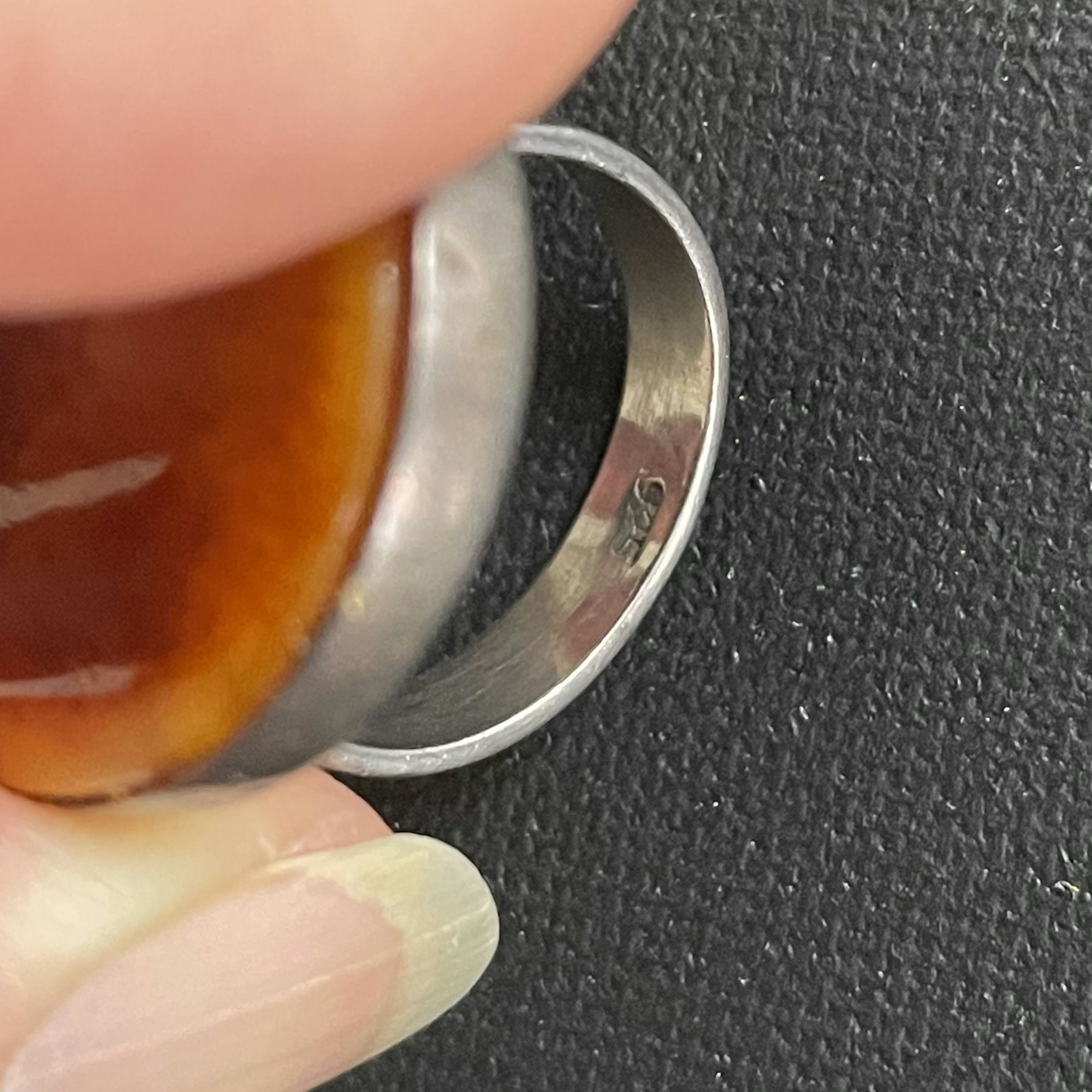 Vintage natural amber ring Danish design sterling silver #1751